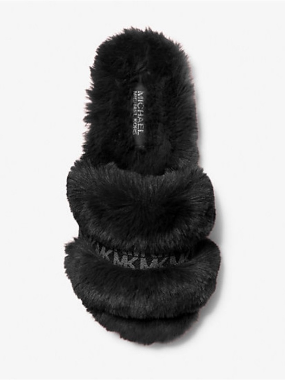 MICHAEL Michael Kors Scarlett Scarlett Slipper Long Faux Fur Logo Black 7 NEW